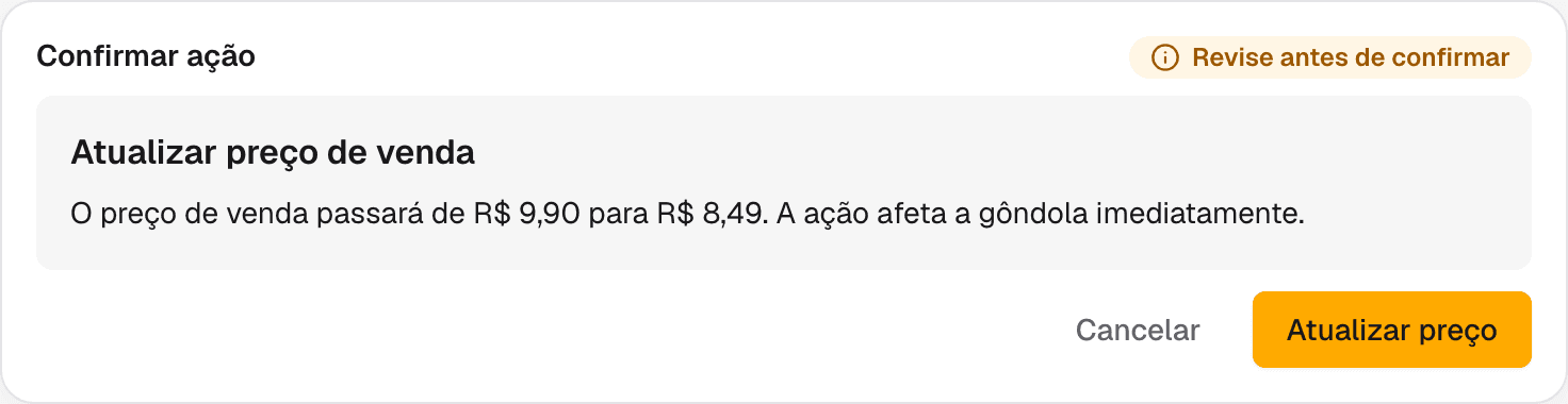 painel de confirmação do copiloto com título, descrição e botão de confirmar