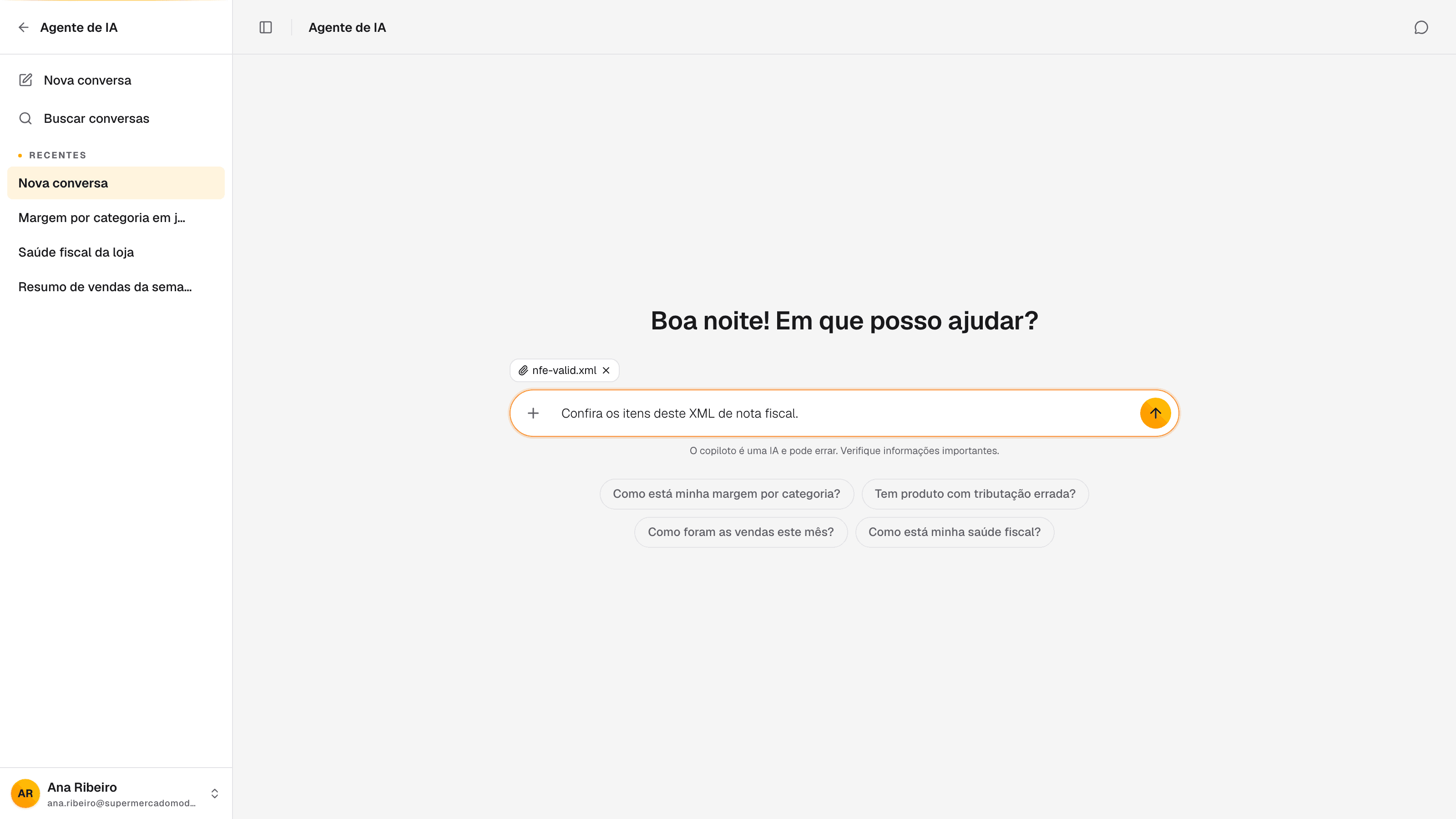 campo de mensagem do copiloto com um arquivo anexado e pronto para enviar
